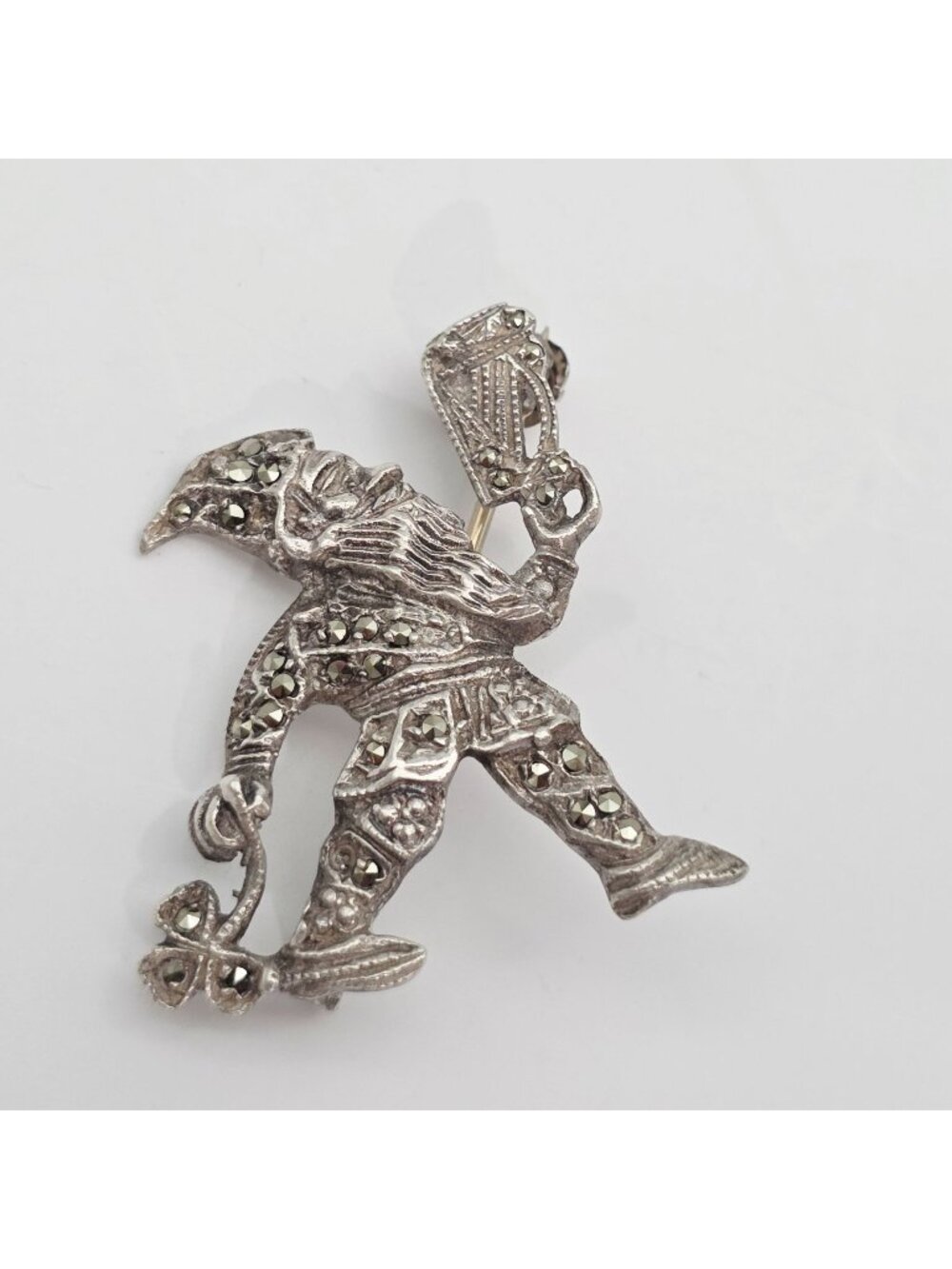 Sterling Silver Leprechaun Brooch With Marcasite Accents Irish Design 925 Stampe